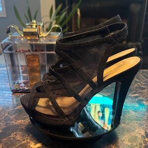 NWOB Nine West Deluro Black Sparkle Mesh Cutout Slingback Heels - Size 8M